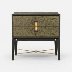 pirinc kaplama modern komodin tasarimi, luxury bedside table pirinc detayli, ozel uretim modern komodin tasarimi, koyu ahsap govdeli modern komodin, pirinc detayli luxury komodin