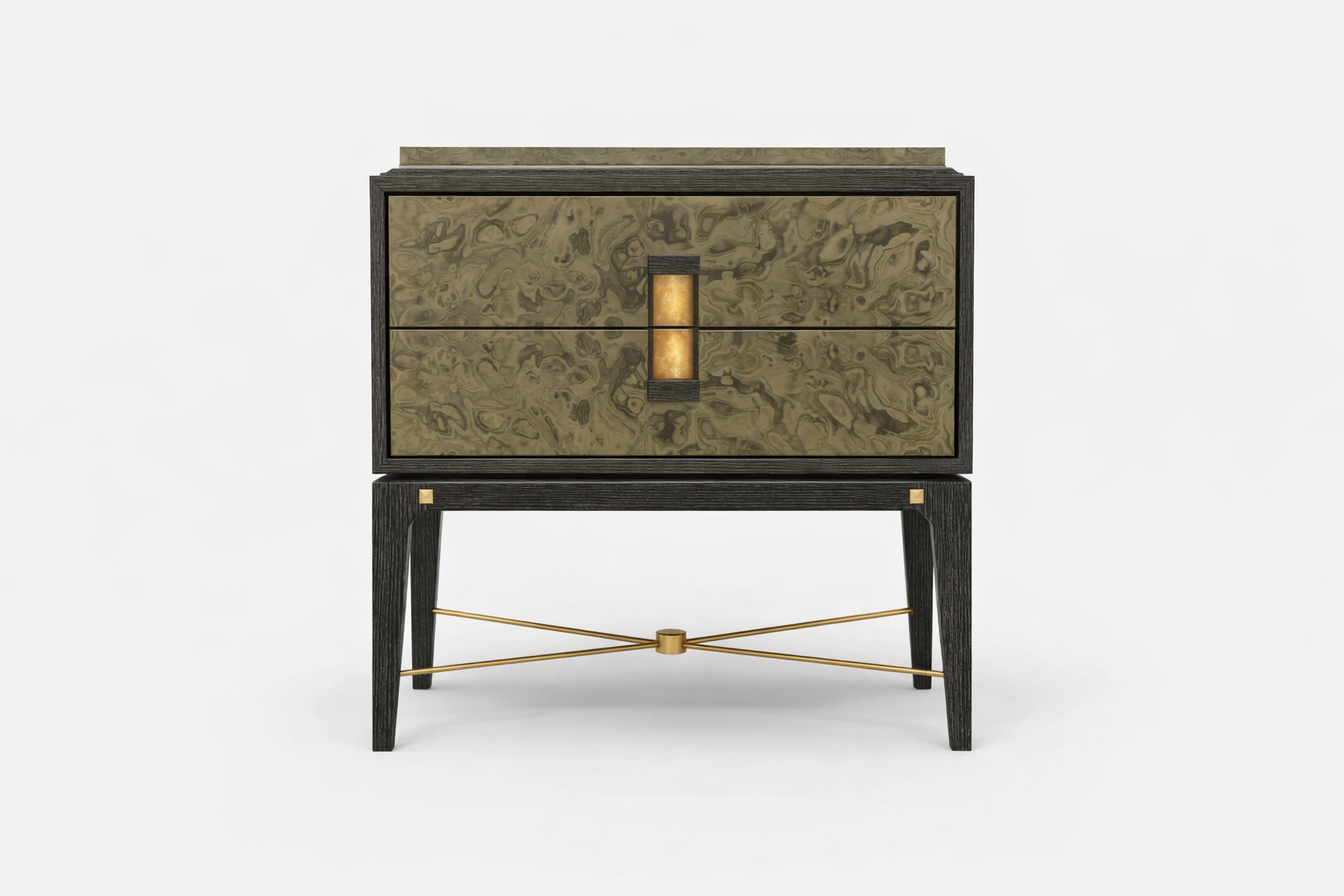 pirinc kaplama modern komodin tasarimi, luxury bedside table pirinc detayli, ozel uretim modern komodin tasarimi, koyu ahsap govdeli modern komodin, pirinc detayli luxury komodin