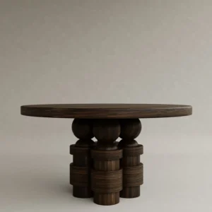 masif ahşap yuvarlak masa çoklu ayak özel üretim, heykelsi dining masa özel ölçü sipariş mobilya, ısmarlama mobilya silindirik ayaklı masa tasarım, modern klasik ahşap masa oyma detaylı, el işçiligi detaylı masa masif ceviz tasarım