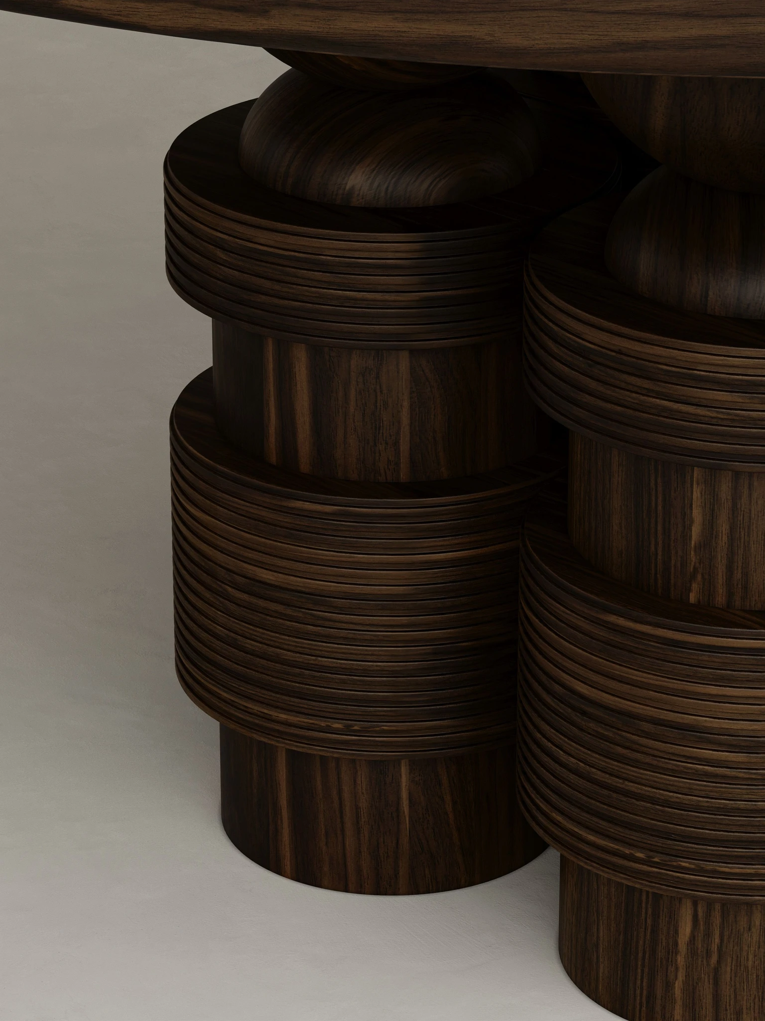 masif ahşap yuvarlak masa çoklu ayak özel üretim, heykelsi dining masa özel ölçü sipariş mobilya, ısmarlama mobilya silindirik ayaklı masa tasarım, modern klasik ahşap masa oyma detaylı, el işçiligi detaylı masa masif ceviz tasarım