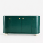 yesil lake oval form bufe tasarimi, pirinc kulplu modern sideboard, ozel uretim lake bufe dolabi, kure ayakli modern bufe tasarimi, high gloss modern bufe