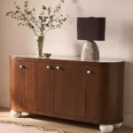 yesil lake oval form bufe tasarimi, pirinc kulplu modern sideboard, ozel uretim lake bufe dolabi, kure ayakli modern bufe tasarimi, high gloss modern bufe