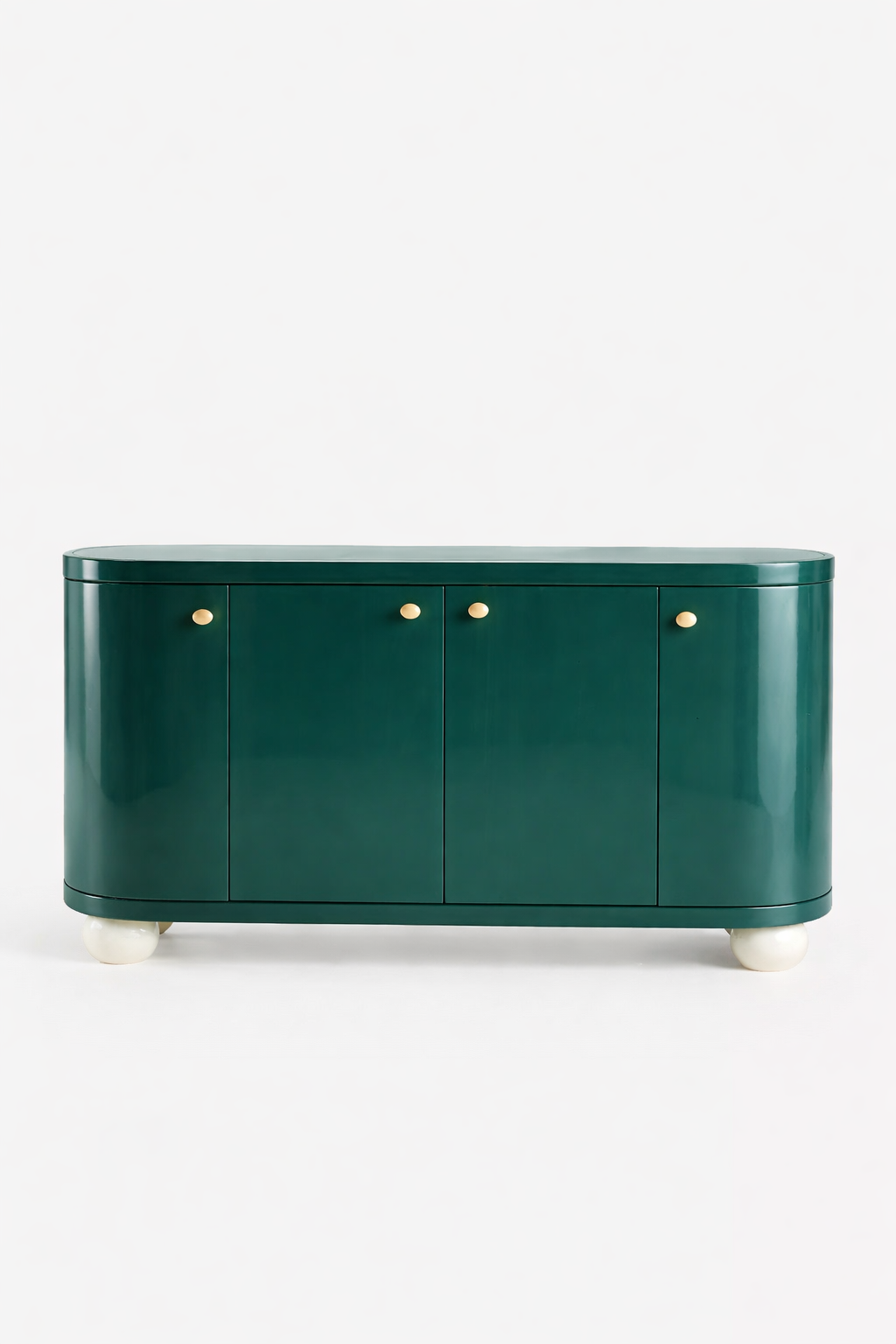 yesil lake oval form bufe tasarimi, pirinc kulplu modern sideboard, ozel uretim lake bufe dolabi, kure ayakli modern bufe tasarimi, high gloss modern bufe