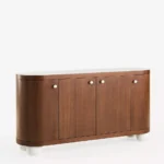 yesil lake oval form bufe tasarimi, pirinc kulplu modern sideboard, ozel uretim lake bufe dolabi, kure ayakli modern bufe tasarimi, high gloss modern bufe