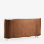 yesil lake oval form bufe tasarimi, pirinc kulplu modern sideboard, ozel uretim lake bufe dolabi, kure ayakli modern bufe tasarimi, high gloss modern bufe