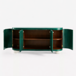 yesil lake oval form bufe tasarimi, pirinc kulplu modern sideboard, ozel uretim lake bufe dolabi, kure ayakli modern bufe tasarimi, high gloss modern bufe