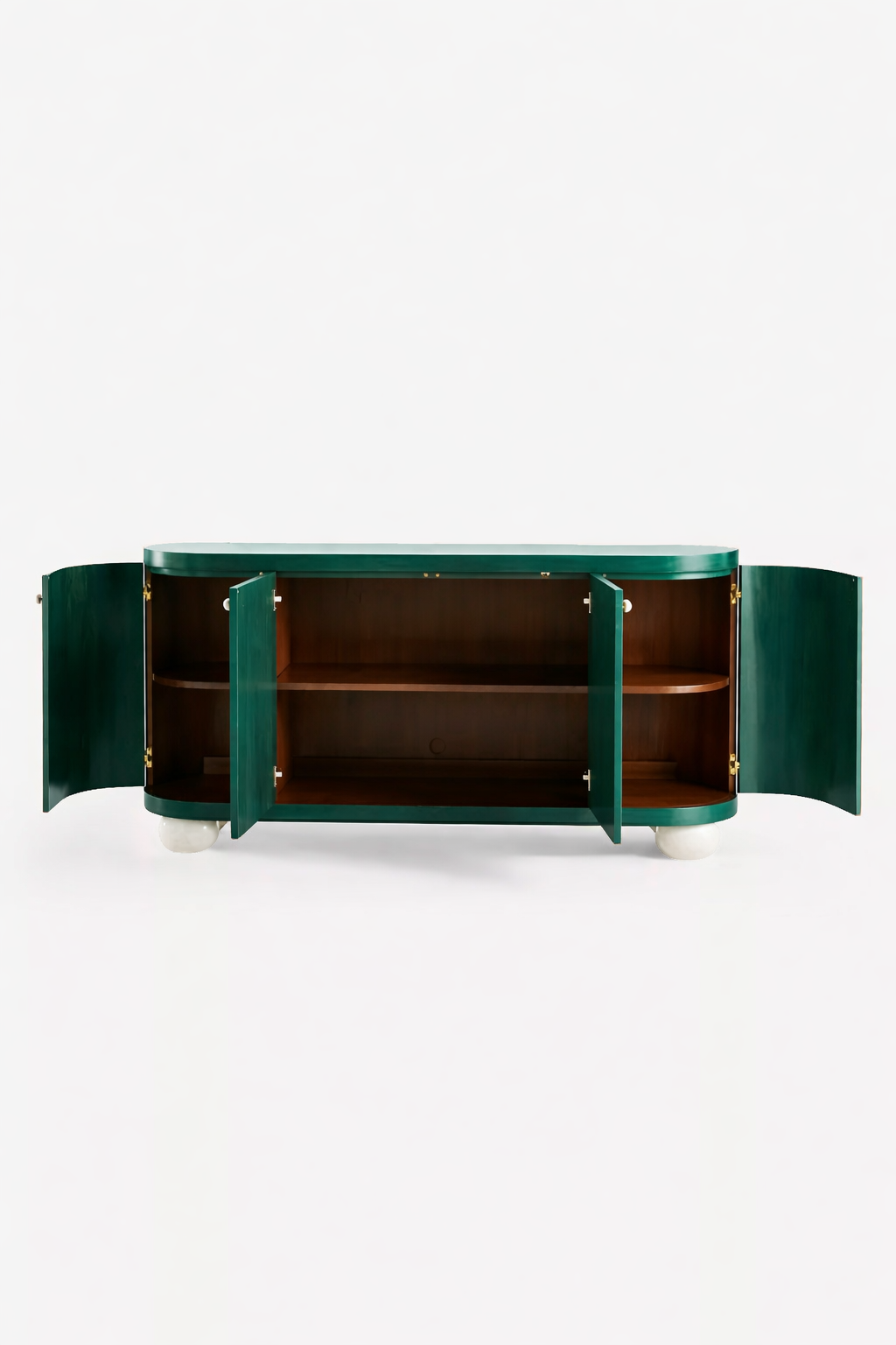 yesil lake oval form bufe tasarimi, pirinc kulplu modern sideboard, ozel uretim lake bufe dolabi, kure ayakli modern bufe tasarimi, high gloss modern bufe