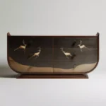 kavisli koyu ahşap dresuar el işçiligi, kakma desenli özel ölçü konsol, modern sanat objesi dresuar tasarım, sipariş mobilya dekoratif console, ısmarlama mobilya çekmeceli dresuar