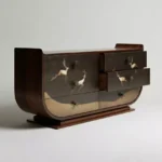 kavisli koyu ahşap dresuar el işçiligi, kakma desenli özel ölçü konsol, modern sanat objesi dresuar tasarım, sipariş mobilya dekoratif console, ısmarlama mobilya çekmeceli dresuar