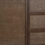 meşe gövdeli rattan panel büfe, japandi tarzı doğal ahşap sideboard tasarımı, masif meşe çekmeceli rattan kapaklı büfe, özel üretim skandinav stil büfe dolabı, doğal dokulu minimal ahşap büfe