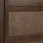 meşe gövdeli rattan panel büfe, japandi tarzı doğal ahşap sideboard tasarımı, masif meşe çekmeceli rattan kapaklı büfe, özel üretim skandinav stil büfe dolabı, doğal dokulu minimal ahşap büfe