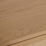 meşe gövdeli rattan panel büfe, japandi tarzı doğal ahşap sideboard tasarımı, masif meşe çekmeceli rattan kapaklı büfe, özel üretim skandinav stil büfe dolabı, doğal dokulu minimal ahşap büfe