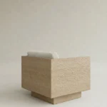 masif ahşap kasalı koltuk dokulu yüzey özel ölçü, boucle kumaş modern koltuk sipariş mobilya, ısmarlama mobilya heykelsi ahşap koltuk tasarım, doğal meşe kasa modern koltuk minimal stil, özel üretim modern koltuk ahşap detay