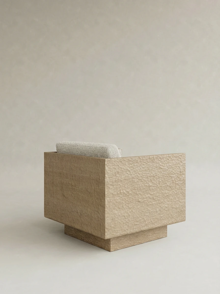 masif ahşap kasalı koltuk dokulu yüzey özel ölçü, boucle kumaş modern koltuk sipariş mobilya, ısmarlama mobilya heykelsi ahşap koltuk tasarım, doğal meşe kasa modern koltuk minimal stil, özel üretim modern koltuk ahşap detay