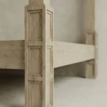 dört direkli masif ahşap karyola, panel başlıklı siyah ahşap yatak çerçevesi, modern rustik dört dikmeli yatak tasarımı, özel üretim masif ahşap canopy bed, mimari form siyah ahşap karyola