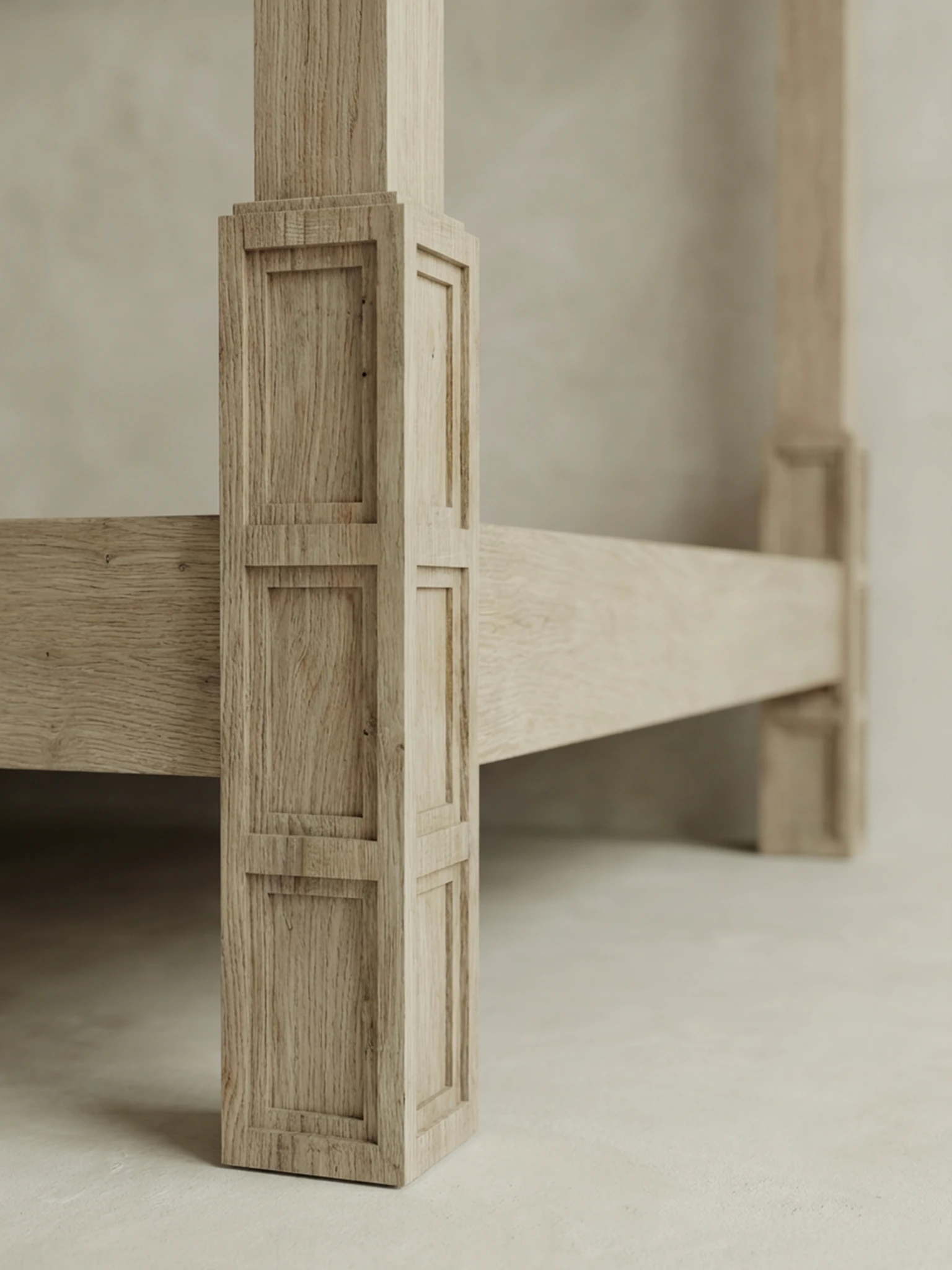 dört direkli masif ahşap karyola, panel başlıklı siyah ahşap yatak çerçevesi, modern rustik dört dikmeli yatak tasarımı, özel üretim masif ahşap canopy bed, mimari form siyah ahşap karyola