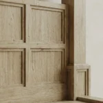 dört direkli masif ahşap karyola, panel başlıklı siyah ahşap yatak çerçevesi, modern rustik dört dikmeli yatak tasarımı, özel üretim masif ahşap canopy bed, mimari form siyah ahşap karyola