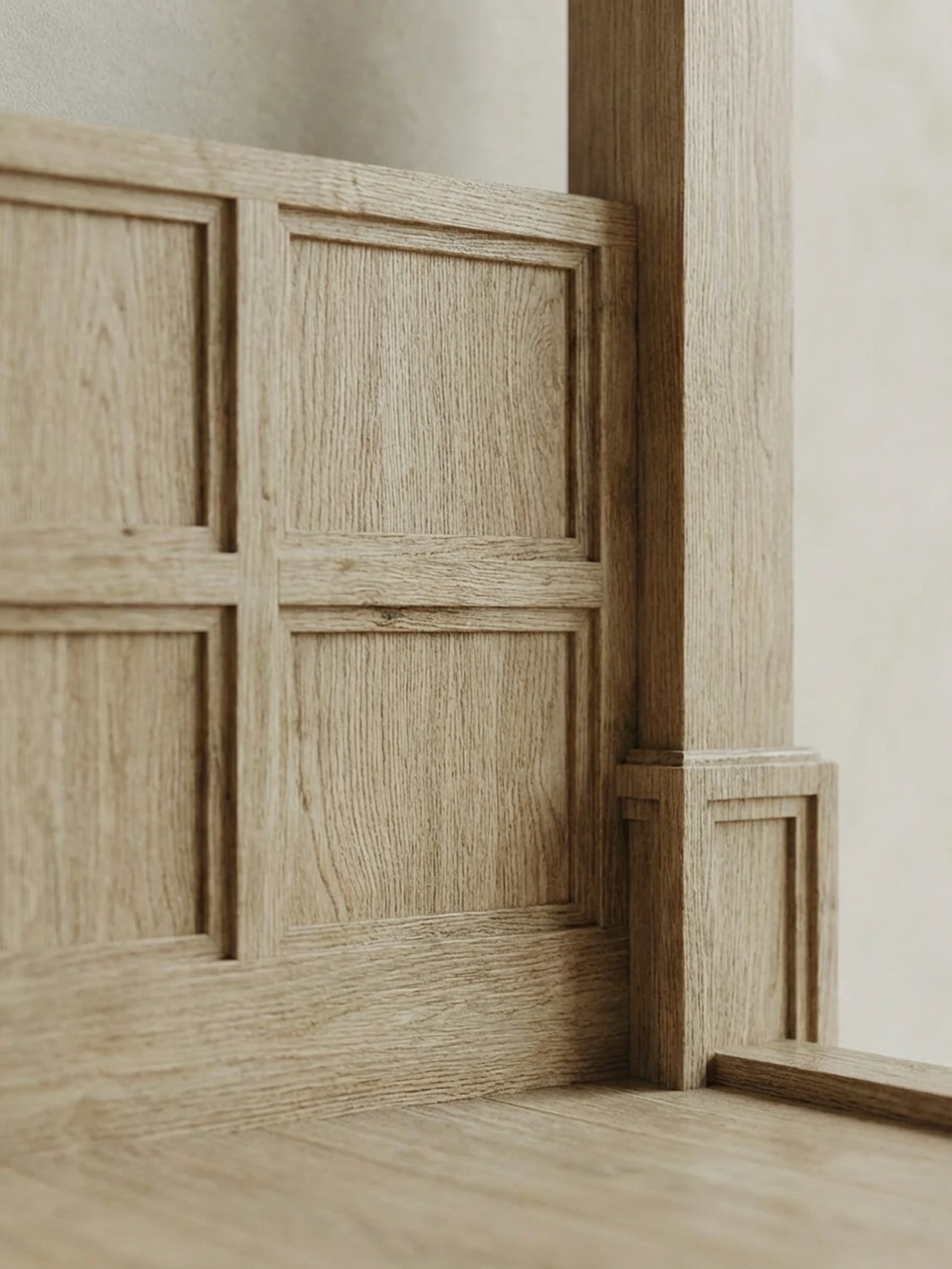 dört direkli masif ahşap karyola, panel başlıklı siyah ahşap yatak çerçevesi, modern rustik dört dikmeli yatak tasarımı, özel üretim masif ahşap canopy bed, mimari form siyah ahşap karyola