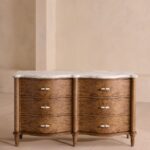 kök kaplama dalgalı çekmeceli şifonyer, mermer tablalı luxury ahşap şifonyer, pirinç kulplu modern klasik chest, özel üretim kök kaplama çekmeceli dolap, dalgalı form tasarım şifonyer