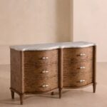 kök kaplama dalgalı çekmeceli şifonyer, mermer tablalı luxury ahşap şifonyer, pirinç kulplu modern klasik chest, özel üretim kök kaplama çekmeceli dolap, dalgalı form tasarım şifonyer