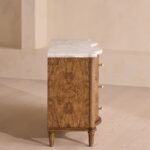 kök kaplama dalgalı çekmeceli şifonyer, mermer tablalı luxury ahşap şifonyer, pirinç kulplu modern klasik chest, özel üretim kök kaplama çekmeceli dolap, dalgalı form tasarım şifonyer