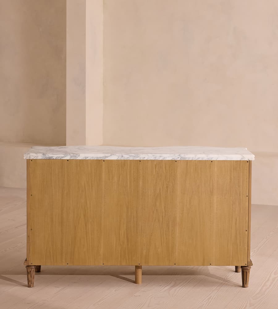 kök kaplama dalgalı çekmeceli şifonyer, mermer tablalı luxury ahşap şifonyer, pirinç kulplu modern klasik chest, özel üretim kök kaplama çekmeceli dolap, dalgalı form tasarım şifonyer