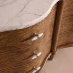 kök kaplama dalgalı çekmeceli şifonyer, mermer tablalı luxury ahşap şifonyer, pirinç kulplu modern klasik chest, özel üretim kök kaplama çekmeceli dolap, dalgalı form tasarım şifonyer