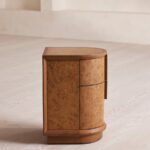 silindirik kök kaplama komodin, gizli kulplu modern bedside table, kök kaplama ahşap silindir komodin, özel üretim heykelsi yatak yanı dolabı, modern minimal ahşap komodin