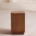 silindirik kök kaplama komodin, gizli kulplu modern bedside table, kök kaplama ahşap silindir komodin, özel üretim heykelsi yatak yanı dolabı, modern minimal ahşap komodin