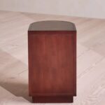 silindirik kök kaplama komodin, gizli kulplu modern bedside table, kök kaplama ahşap silindir komodin, özel üretim heykelsi yatak yanı dolabı, modern minimal ahşap komodin