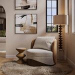 özel üretim koltuk, özel ölçü bouclé koltuk, organik form tekli koltuk, ahşap kaideli modern koltuk, ısmarlama lounge koltuk