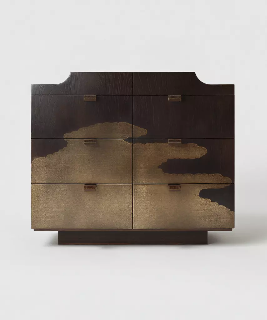 altın suyu el boyaması dresuar koyu ahşap özel üretim, dekoratif yüzey konsol özel ölçü sipariş mobilya, ısmarlama mobilya modern lüks dresuar tasarım, katmanlı çekmeceli konsol ahşap el işçiligi detaylı, sanatsal yüzey giriş konsolu koyu ton tasarım