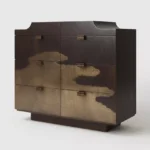 altın suyu el boyaması dresuar koyu ahşap özel üretim, dekoratif yüzey konsol özel ölçü sipariş mobilya, ısmarlama mobilya modern lüks dresuar tasarım, katmanlı çekmeceli konsol ahşap el işçiligi detaylı, sanatsal yüzey giriş konsolu koyu ton tasarım