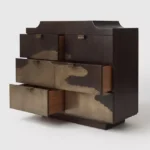 altın suyu el boyaması dresuar koyu ahşap özel üretim, dekoratif yüzey konsol özel ölçü sipariş mobilya, ısmarlama mobilya modern lüks dresuar tasarım, katmanlı çekmeceli konsol ahşap el işçiligi detaylı, sanatsal yüzey giriş konsolu koyu ton tasarım