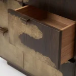 altın suyu el boyaması dresuar koyu ahşap özel üretim, dekoratif yüzey konsol özel ölçü sipariş mobilya, ısmarlama mobilya modern lüks dresuar tasarım, katmanlı çekmeceli konsol ahşap el işçiligi detaylı, sanatsal yüzey giriş konsolu koyu ton tasarım