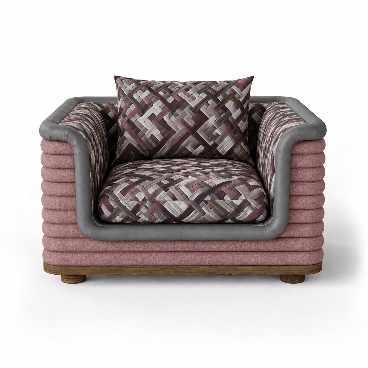 katmanlı döşemeli koltuk özel üretim, kontrast deri detaylı koltuk özel ölçü sipariş mobilya, ısmarlama mobilya modern lounge koltuk tasarım, desenli kumaşlı koltuk lüks interior, geniş oturum konfor koltuk modern tasarım