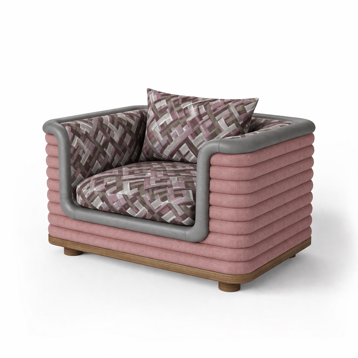 katmanlı döşemeli koltuk özel üretim, kontrast deri detaylı koltuk özel ölçü sipariş mobilya, ısmarlama mobilya modern lounge koltuk tasarım, desenli kumaşlı koltuk lüks interior, geniş oturum konfor koltuk modern tasarım