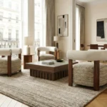oval form modern koltuk, boucle kumaş lounge koltuk, özel üretim heykelsi koltuk, sipariş mobilya modern koltuk, ısmarlama tasarım koltuk