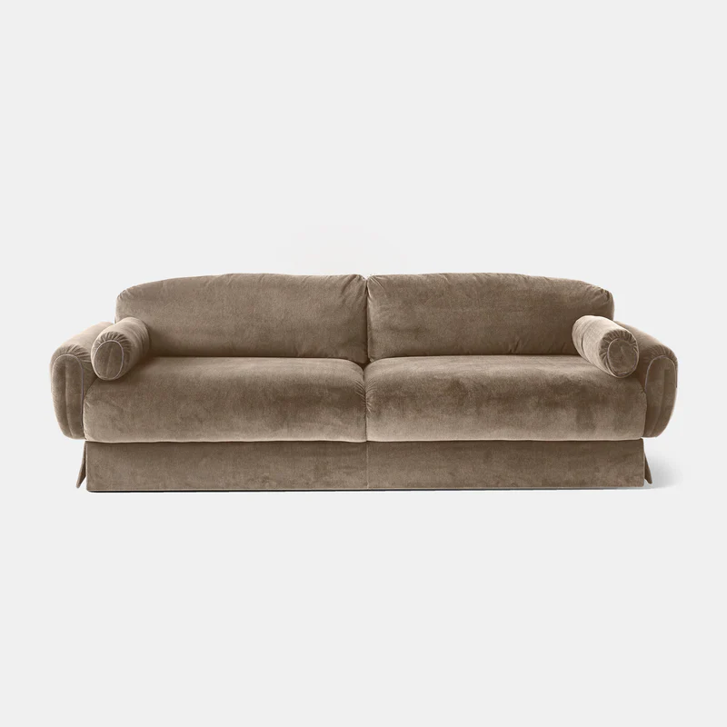 kadife dokulu modern kanepe özel üretim, özel ölçü sipariş mobilya ısmarlama mobilya yumuşak formlu koltuk, yuvarlak kol detaylı lüks kanepe tasarım, modern klasik salon kanepe bej ton, el işçiligi yüksek konfor kanepe