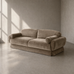kadife dokulu modern kanepe özel üretim, özel ölçü sipariş mobilya ısmarlama mobilya yumuşak formlu koltuk, yuvarlak kol detaylı lüks kanepe tasarım, modern klasik salon kanepe bej ton, el işçiligi yüksek konfor kanepe