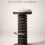 yanmış ahşap bar taburesi özel üretim, özel ölçü sipariş mobilya ısmarlama mobilya heykelsi tabure tasarım, boucle oturumlu bar stool, modern lüks bar taburesi, pirinç detaylı yüksek tabure