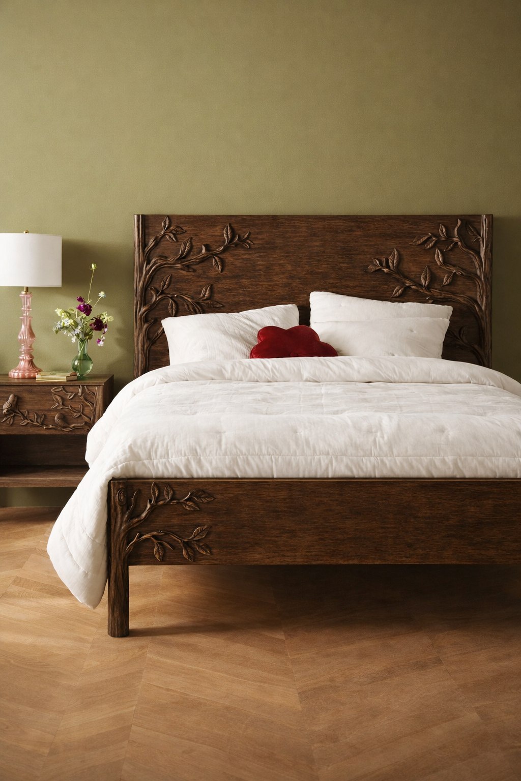 özel üretim oyma ahşap karyola, el işçiligi masif yatak, özel ölçü klasik modern karyola, ısmarlama sanat karyola tasarımı, ahşap oyma detaylı yatak