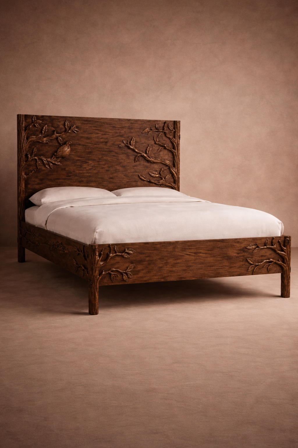özel üretim oyma ahşap karyola, el işçiligi masif yatak, özel ölçü klasik modern karyola, ısmarlama sanat karyola tasarımı, ahşap oyma detaylı yatak