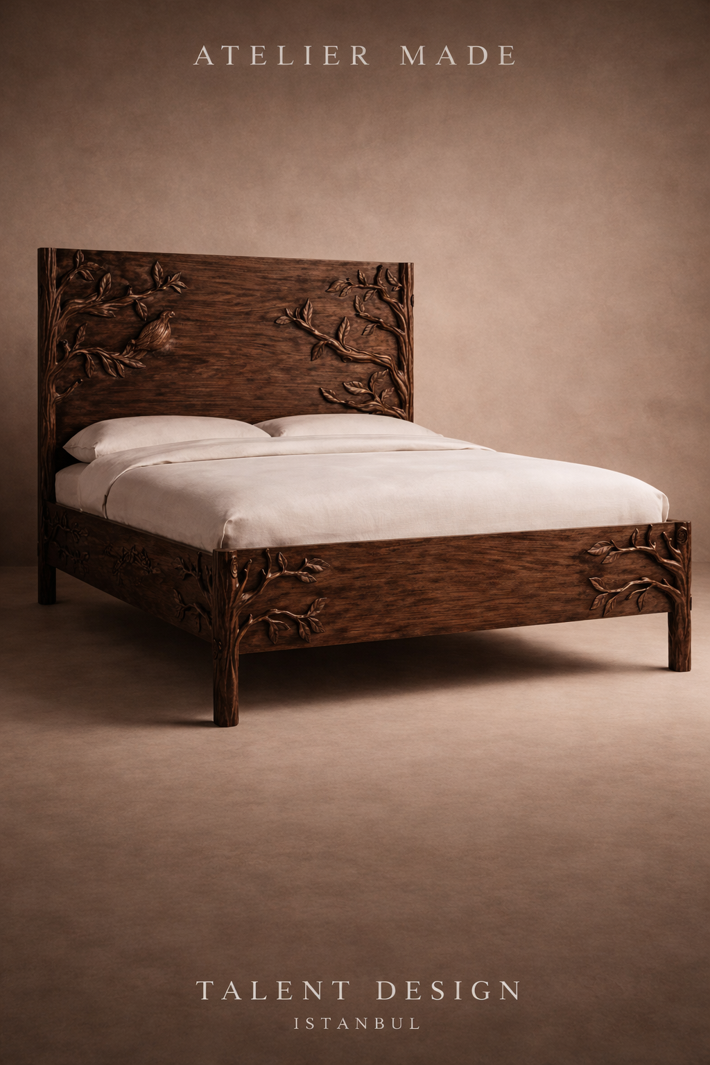 özel üretim oyma ahşap karyola, el işçiligi masif yatak, özel ölçü klasik modern karyola, ısmarlama sanat karyola tasarımı, ahşap oyma detaylı yatak