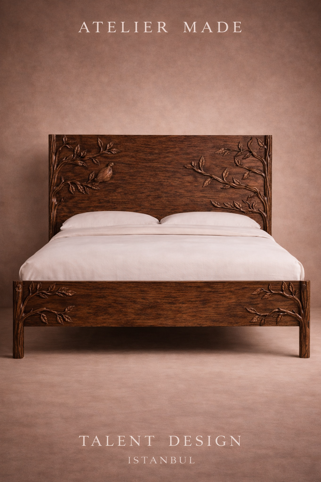 özel üretim oyma ahşap karyola, el işçiligi masif yatak, özel ölçü klasik modern karyola, ısmarlama sanat karyola tasarımı, ahşap oyma detaylı yatak