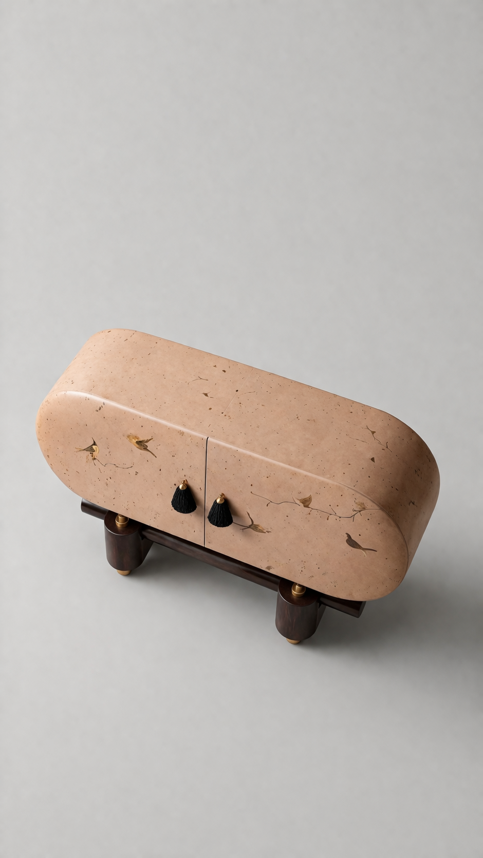 el boyama desenli büfe, oval form modern konsol, özel üretim sanatsal büfe, sipariş mobilya dekoratif dolap, ısmarlama ahşap büfe