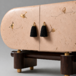 el boyama desenli büfe, oval form modern konsol, özel üretim sanatsal büfe, sipariş mobilya dekoratif dolap, ısmarlama ahşap büfe