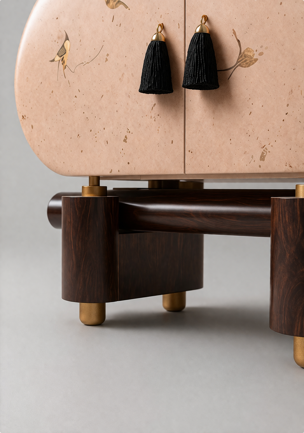 el boyama desenli büfe, oval form modern konsol, özel üretim sanatsal büfe, sipariş mobilya dekoratif dolap, ısmarlama ahşap büfe