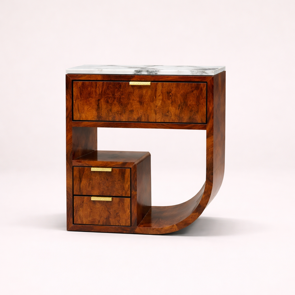 kök kaplama komodin özel üretim, mermer üst tablali modern komodin özel ölçü sipariş mobilya, ısmarlama mobilya kavisli form nightstand tasarım, çekmeceli lüks komodin doğal malzeme, modern yatak odası komodin heykelsi tasarım