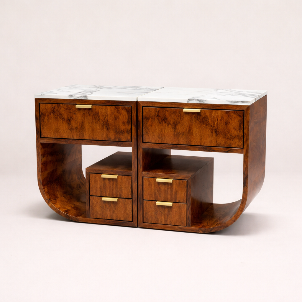 kök kaplama komodin özel üretim, mermer üst tablali modern komodin özel ölçü sipariş mobilya, ısmarlama mobilya kavisli form nightstand tasarım, çekmeceli lüks komodin doğal malzeme, modern yatak odası komodin heykelsi tasarım